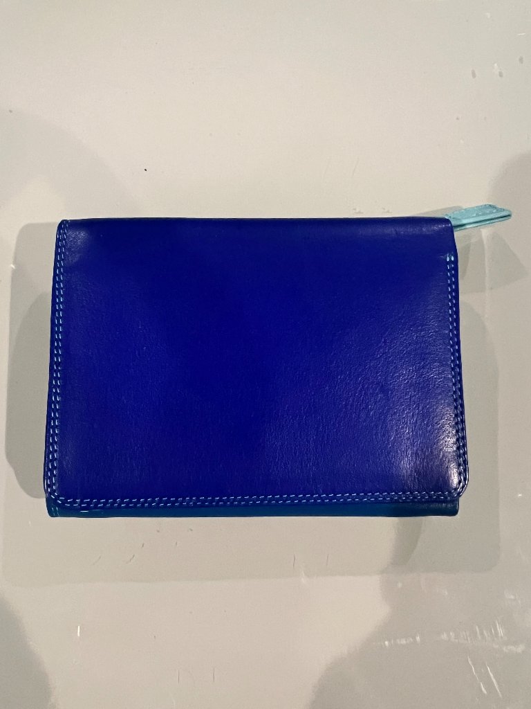 Mywalit Medium Tri-Fold Leather Wallet Seascape Blue Nwt